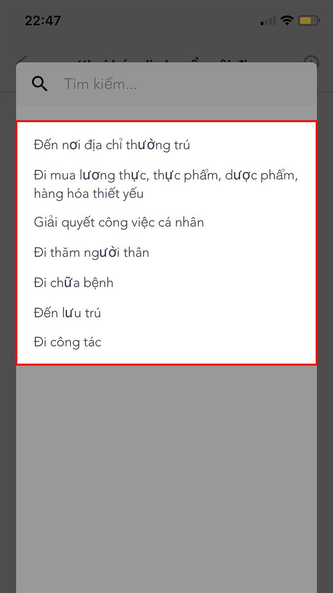 V&agrave; chọn mục đ&iacute;ch cho chuyến đi của bạn gồm đến nơi địa chỉ thường tr&uacute;, đi mua lương thực,...