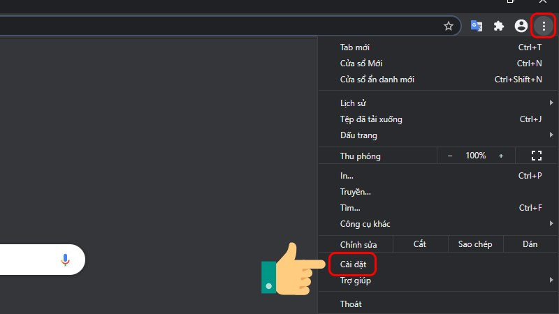 Vào mục Cài đặt trên Chrome