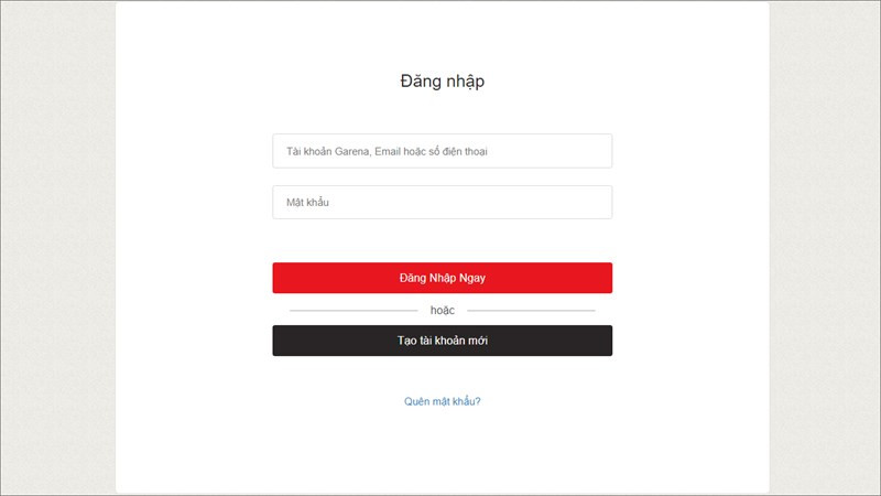 Vào trang chủ Garena và đăng nhập tài khoản
