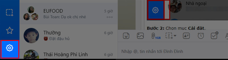 Vào ứng dụng Zalo trên máy tính, chọn biểu tượng cài đặt góc trái bên dưới màn hình
