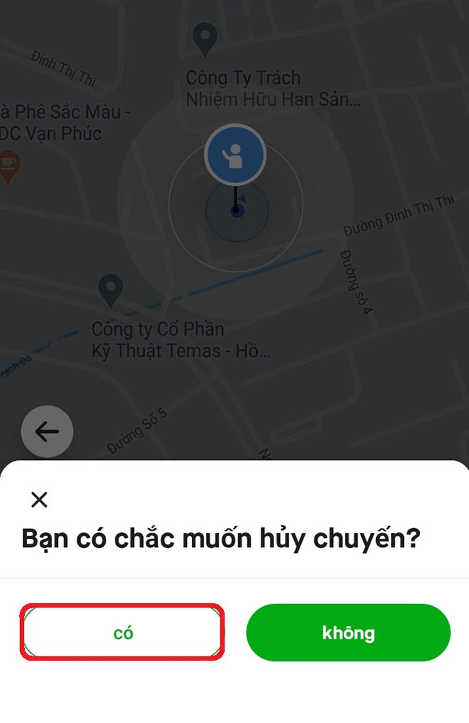 Xác nhận hủy chuyến Gojek