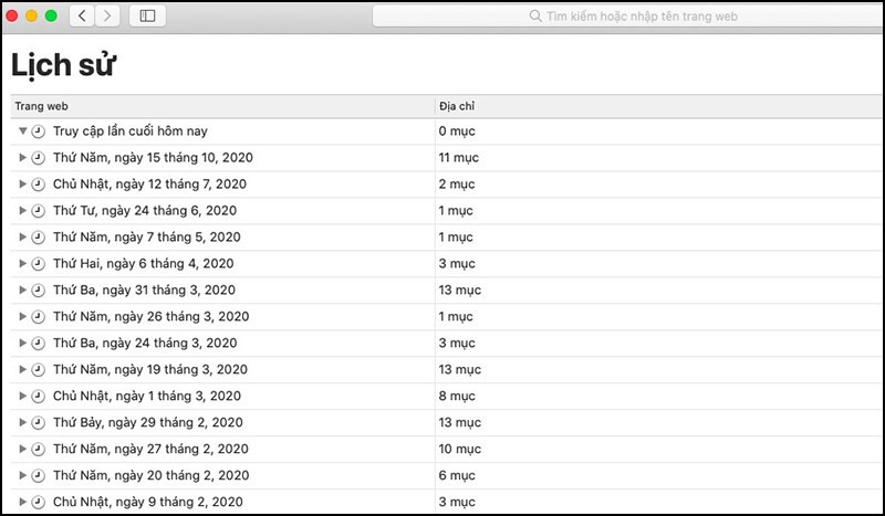 Xem lịch sử duyệt web trên Safari
