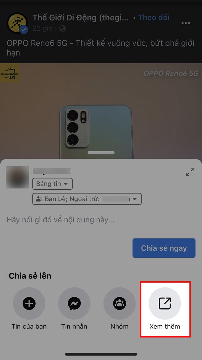 Xem thêm tùy chọn chia sẻ trên Facebook iPhone