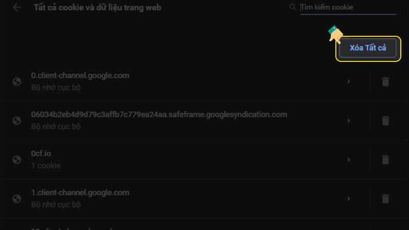 Xóa cookie của trình duyệt Chrome