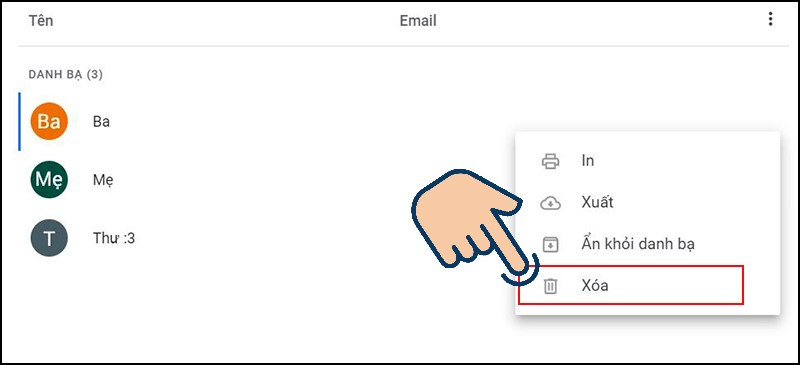 Xóa danh bạ Gmail