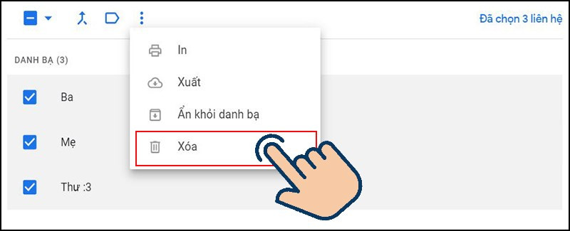 Xóa nhiều liên hệ Gmail