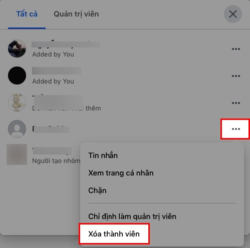 Xóa thành viên trên máy tính