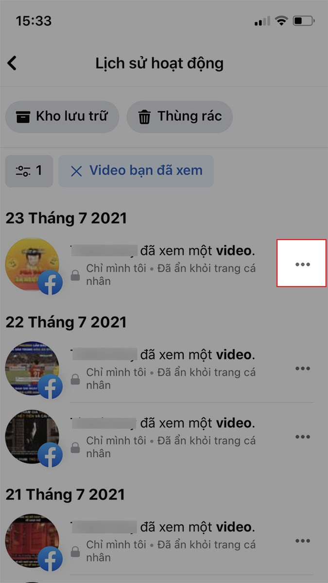 Xóa từng video đã xem