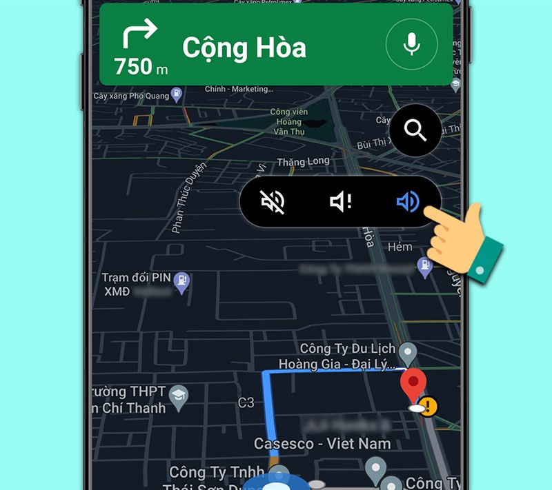 alt: Biểu tượng loa để bật/tắt chỉ đường bằng giọng nói trên Google Maps.