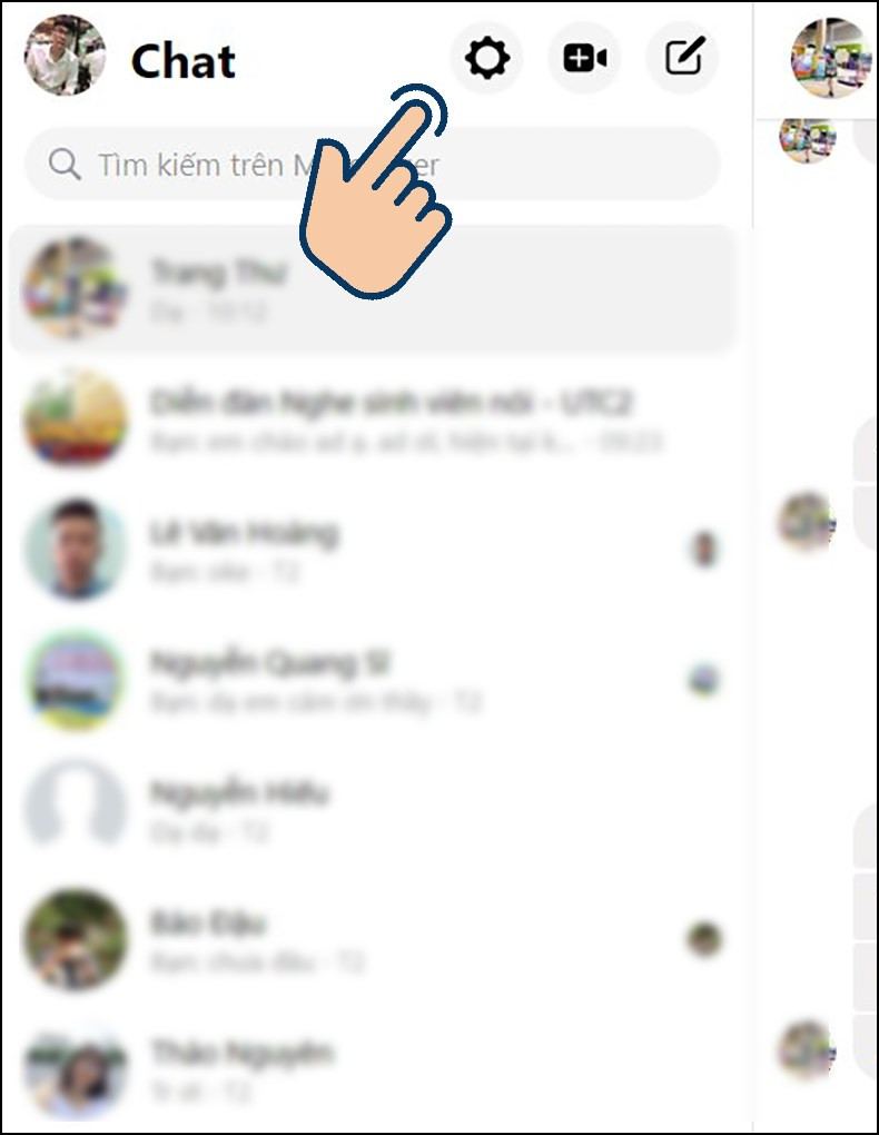 alt: Chọn biểu tượng cài đặt trên Messenger web