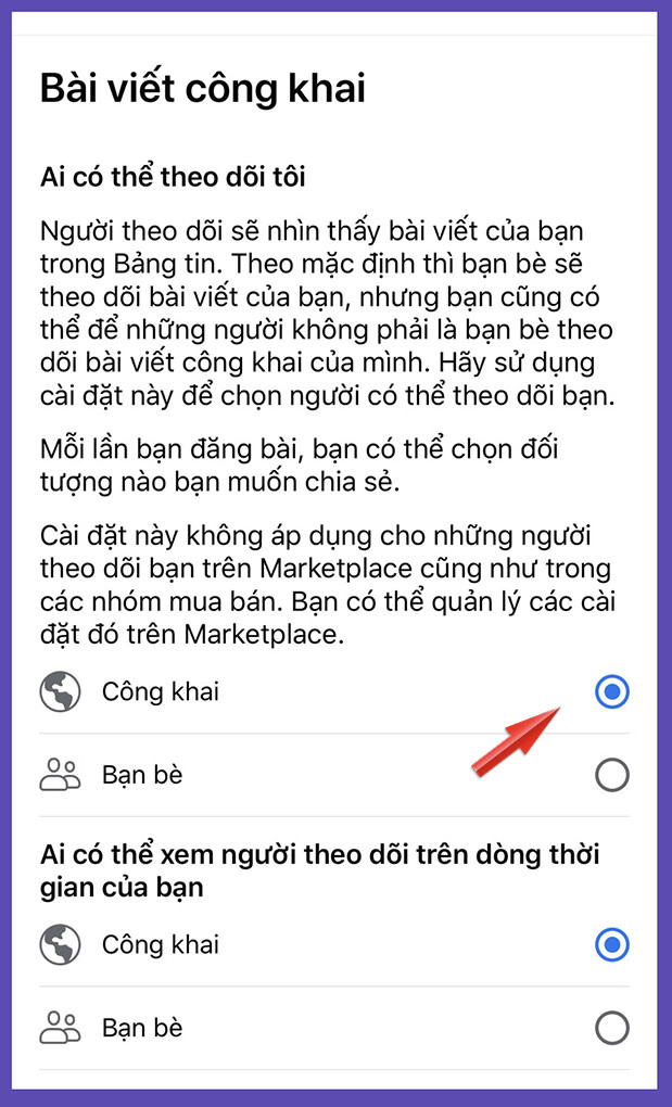 Alt: Chọn Công khai tại mục Ai có thể theo dõi tôi