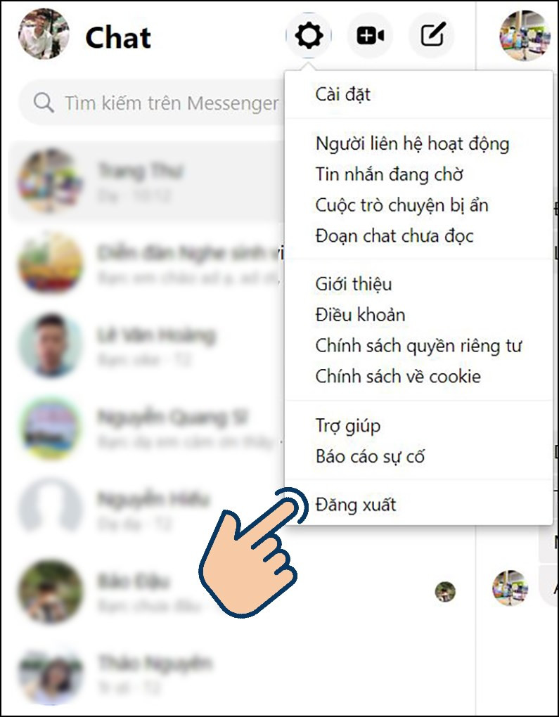 alt: Chọn Đăng xuất khỏi Messenger web