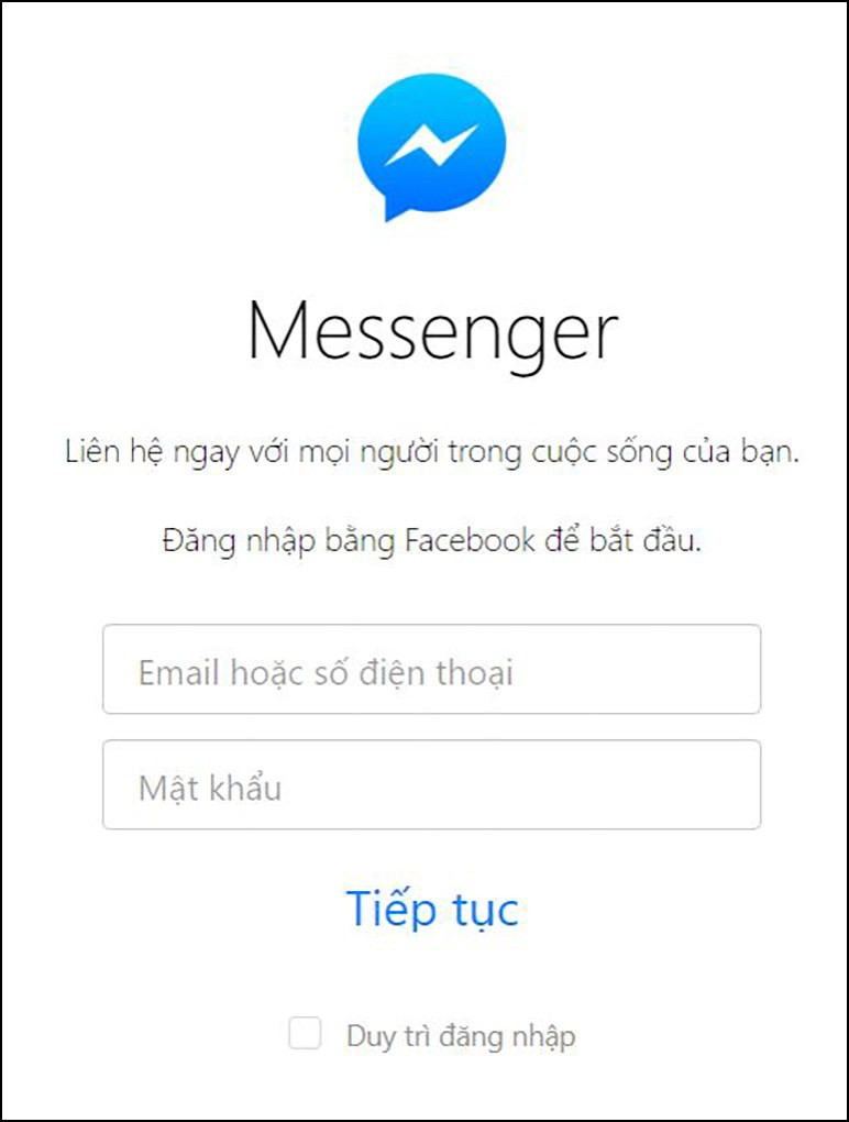 alt: Giao diện Messenger sau khi đăng xuất