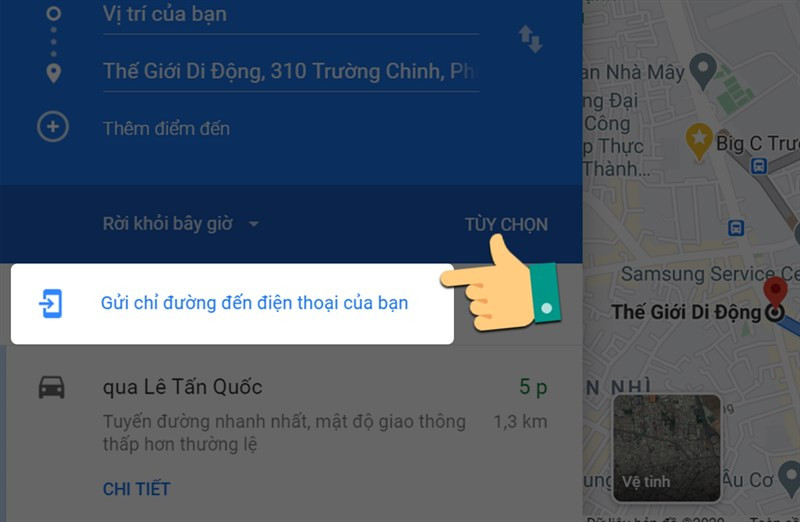 alt: Gửi chỉ đường đến điện thoại hoặc email trên Google Maps máy tính.