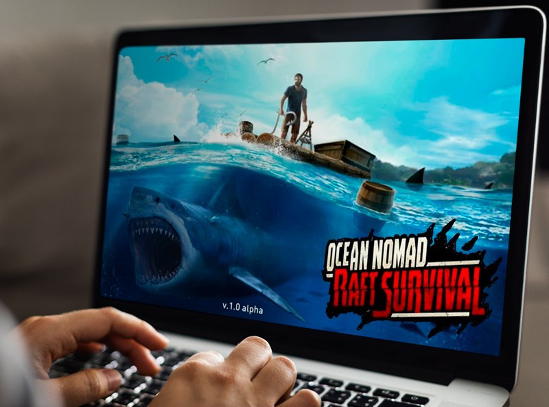 alt: Hình ảnh chiếc bè giữa đại dương trong game Survival on Raft: Ocean Nomad