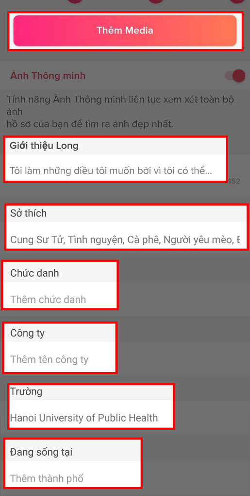 alt: Hình ảnh minh họa cách chỉnh sửa hồ sơ trên Tinder.