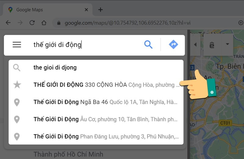 alt: Nhập địa điểm cần tìm trên Google Maps máy tính.