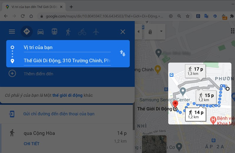 alt: Nhập điểm xuất phát trên Google Maps máy tính.