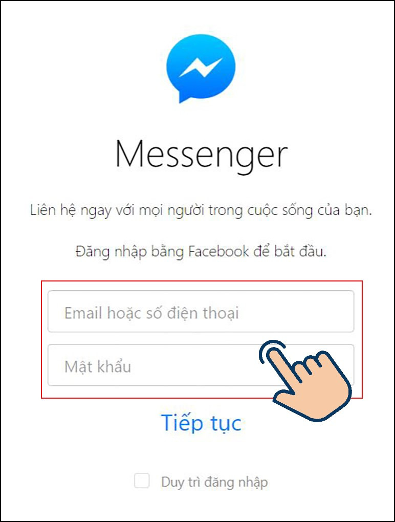 alt: Nhập thông tin đăng nhập Messenger