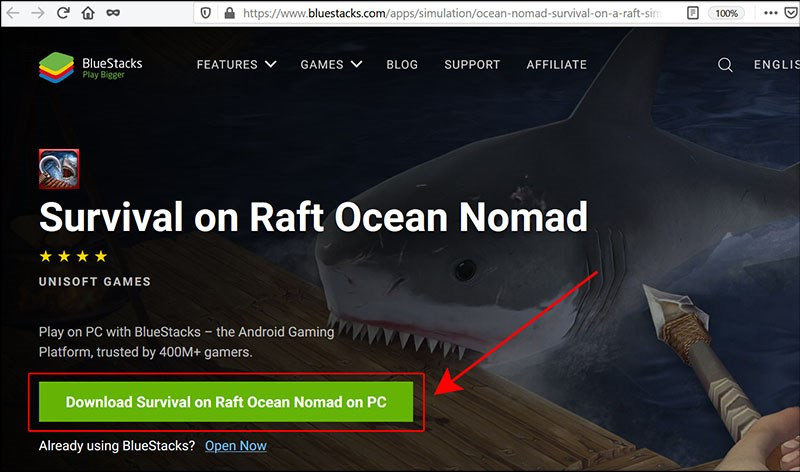 alt: Nút tải game Survival on Raft: Ocean Nomad trên trang BlueStacks