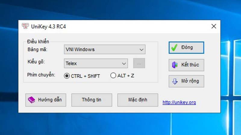 alt text: Bật Unikey và chọn bảng mã VNI Windows