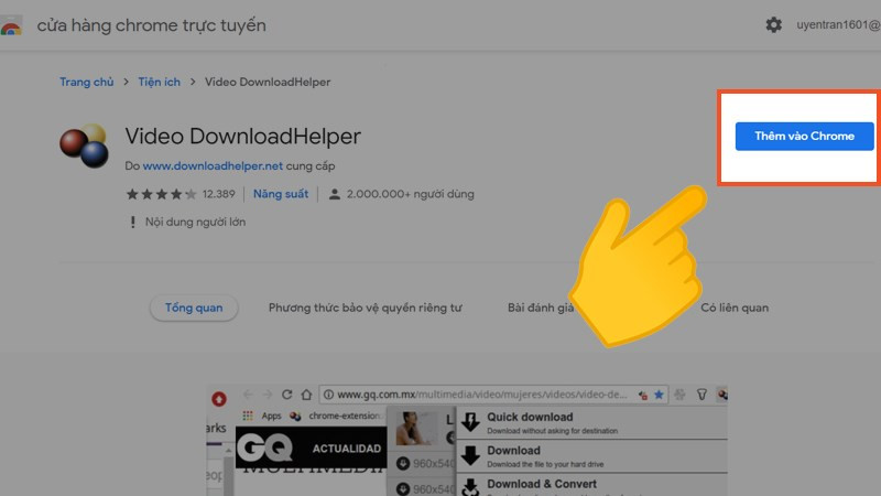 alt text: Cài đặt DownloadHelper trên Chrome