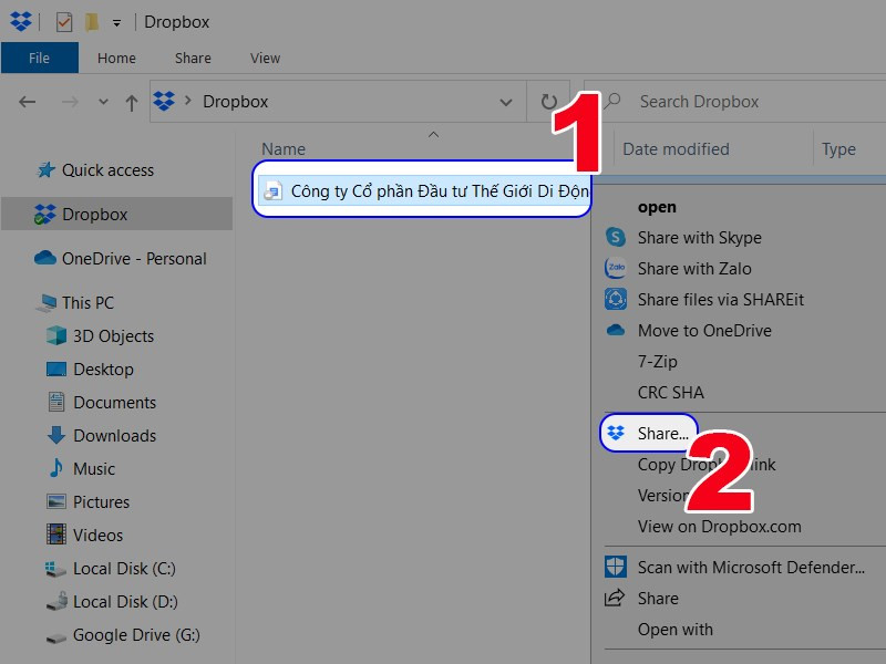 alt text: Chia sẻ file Dropbox trên máy tính