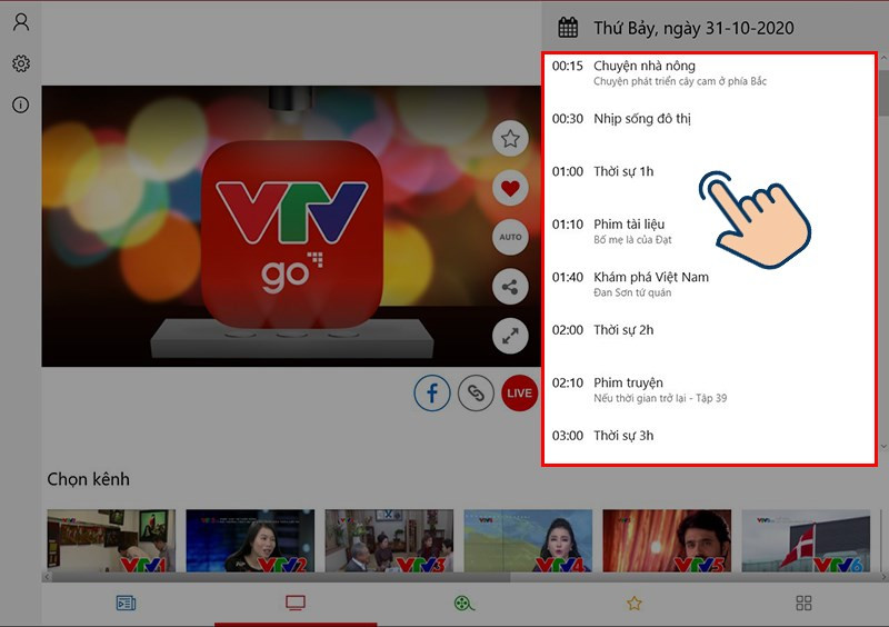 alt text: Chọn chương trình muốn xem lại trên VTV Go