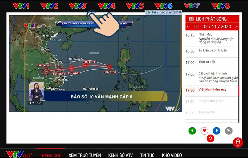 alt text: Chọn kênh truyền hình trên website VTV Go