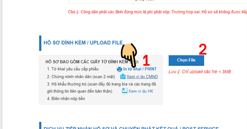 alt text: Chọn loại phiếu và đính kèm hồ sơ khi đăng ký lý lịch tư pháp