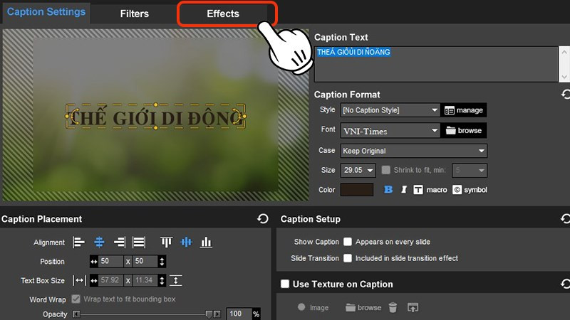 alt text: Chọn tab Effect trong Proshow Producer