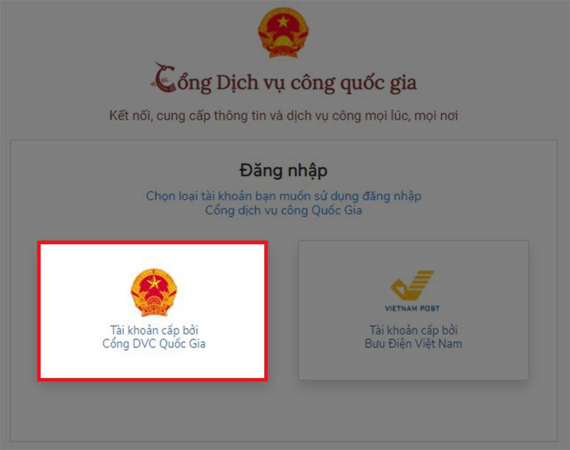 alt text: Chọn tài khoản Cổng DVC Quốc gia