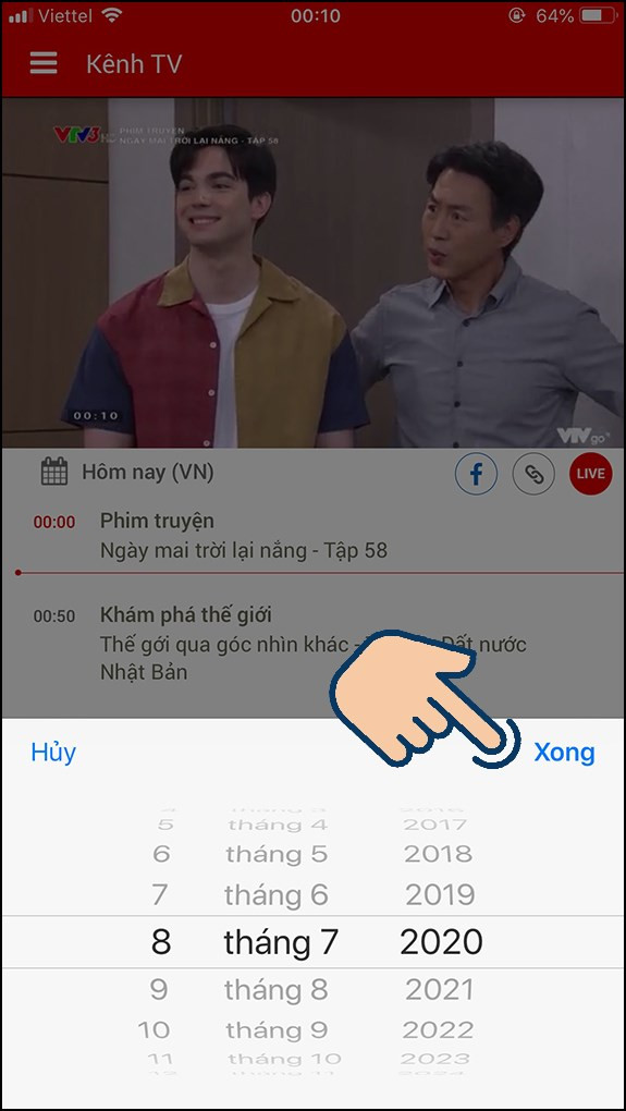 alt text: Chọn thời gian xem lại chương trình trên VTV Go