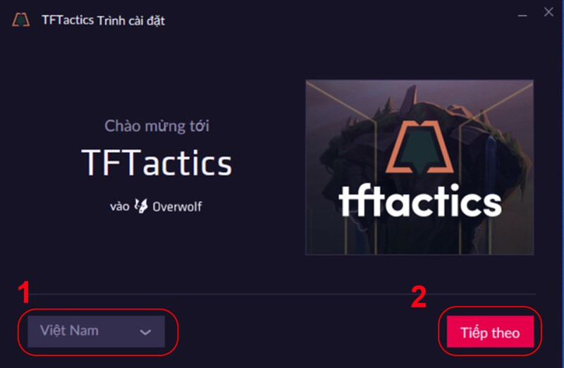 alt text: Cửa sổ chọn ngôn ngữ cài đặt TFTactics