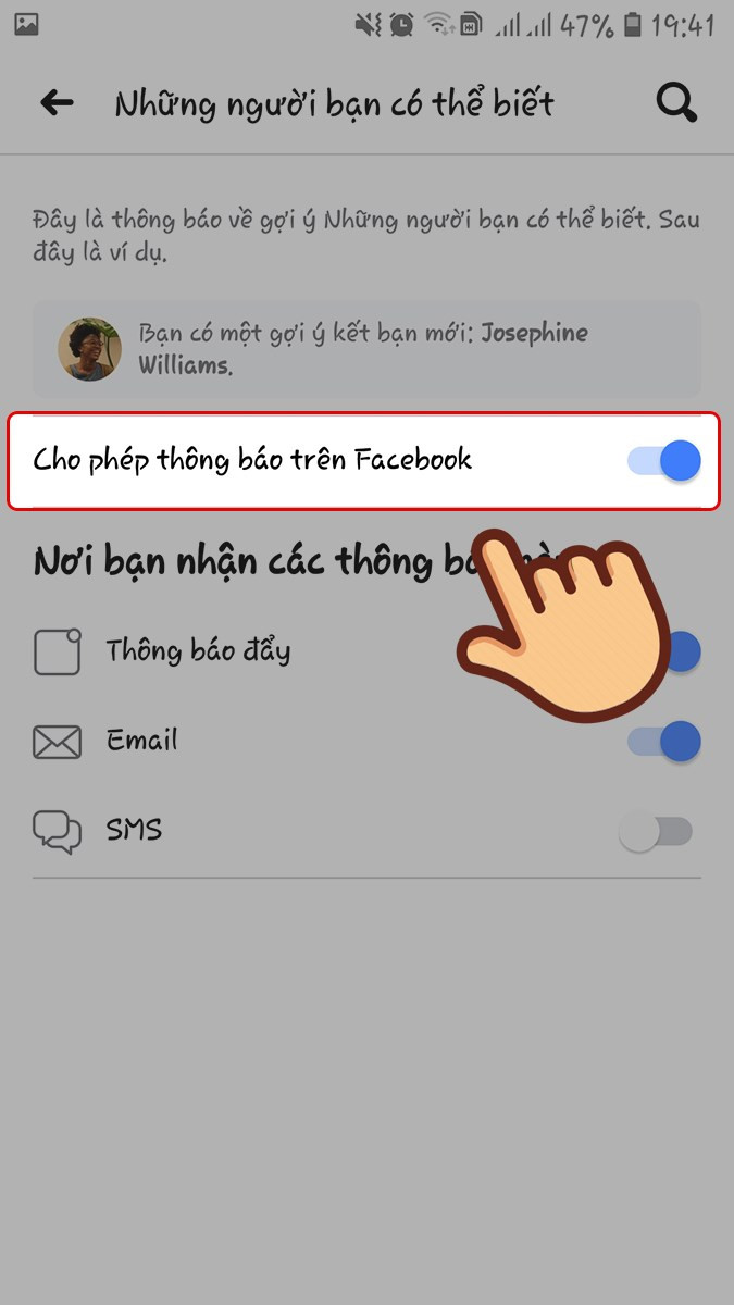 alt text: Gạt tắt Cho phép thông báo trên Facebook trên điện thoại