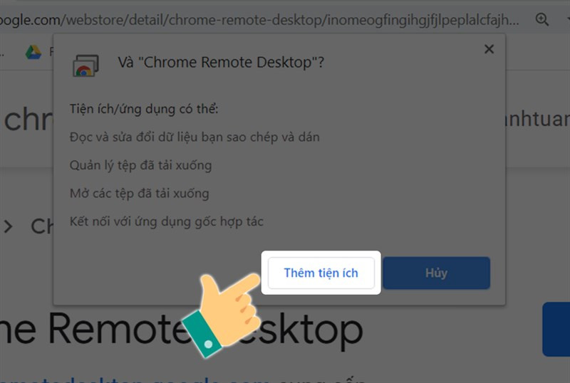 alt text: Giao diện cài đặt tiện ích mở rộng Chrome Remote Desktop