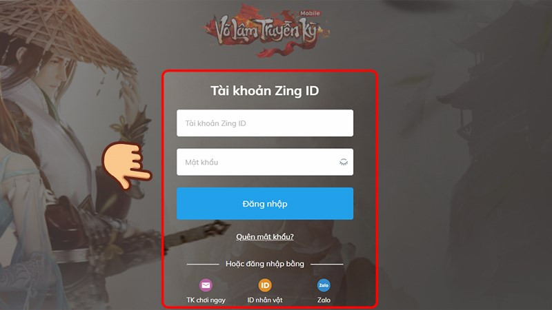 alt text: Giao diện đăng nhập nạp thẻ VLTK Mobile