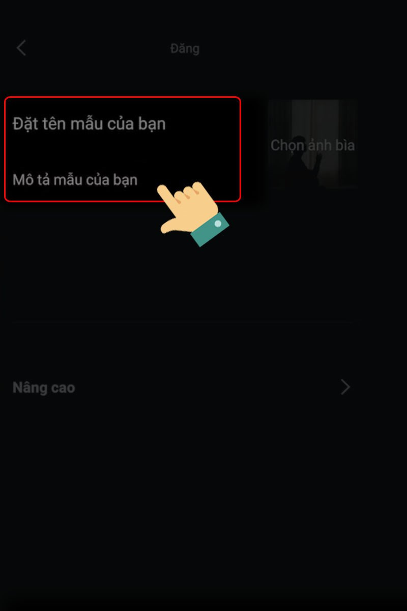 alt text: Giao diện đặt tên và mô tả cho video mẫu trên CapCut