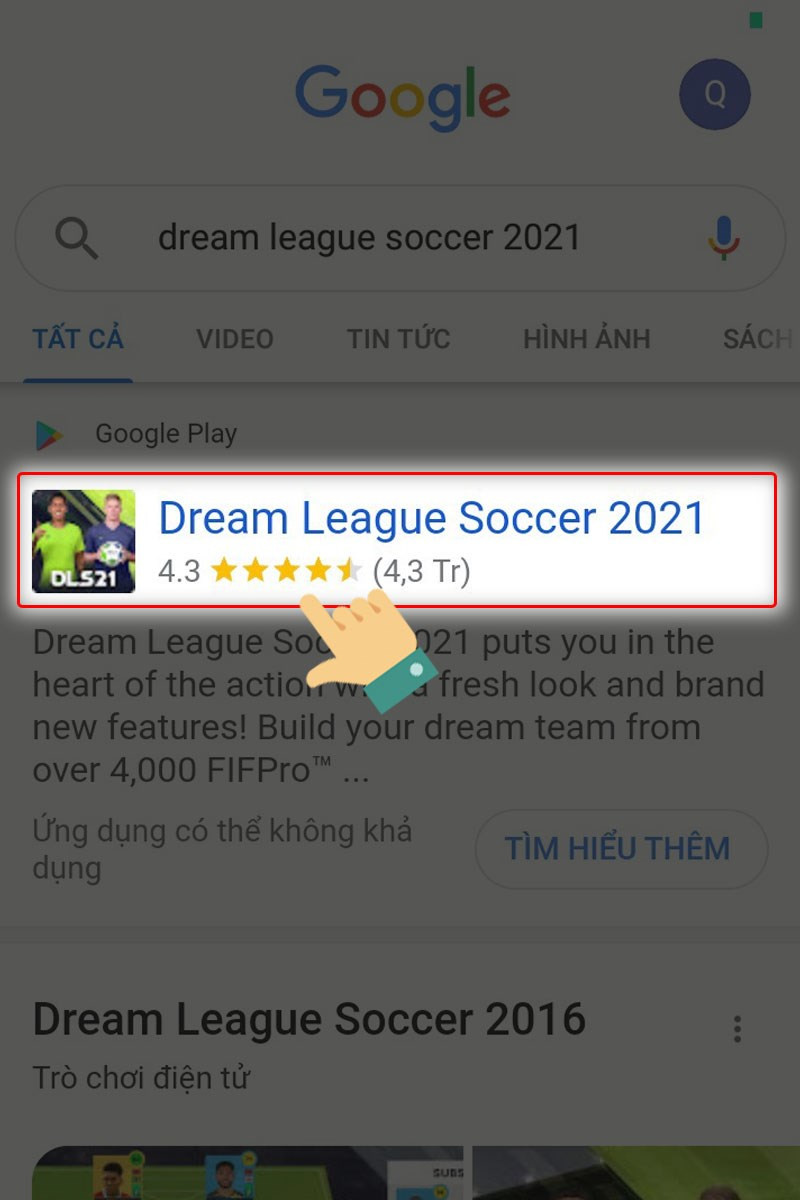 alt text: Giao diện Google Play Store hiển thị game Dream League Soccer 2021