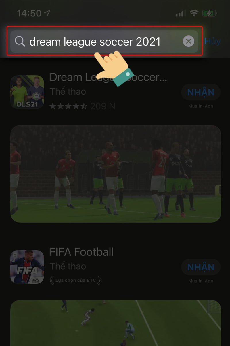 alt text: Giao diện tìm kiếm trên App Store với từ khóa "Dream League Soccer 2021"