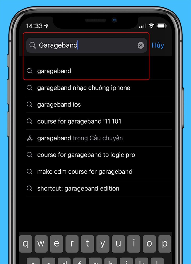 alt text: Gõ tìm kiếm GarageBand trên App Store.