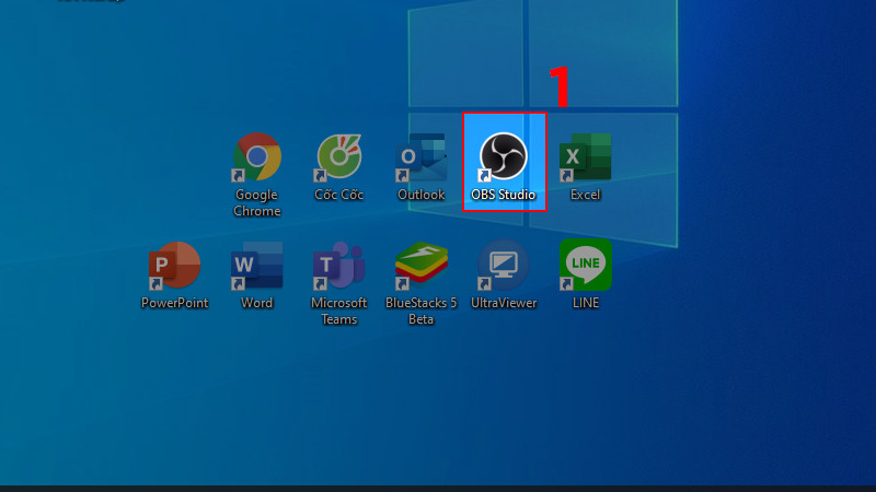 alt text: Hình ảnh minh họa việc mở phần mềm OBS Studio từ màn hình desktop.