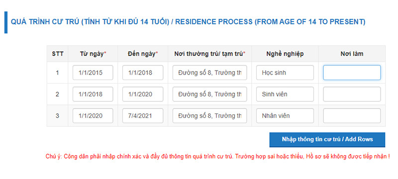 alt text: Khai báo thông tin cư trú trong tờ khai lý lịch tư pháp