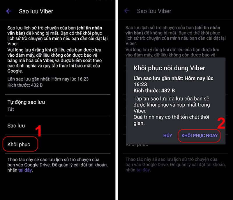 alt text: Khôi phục tin nhắn Viber trên Android