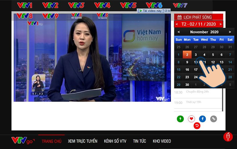 alt text: Lịch phát sóng trên website VTV Go