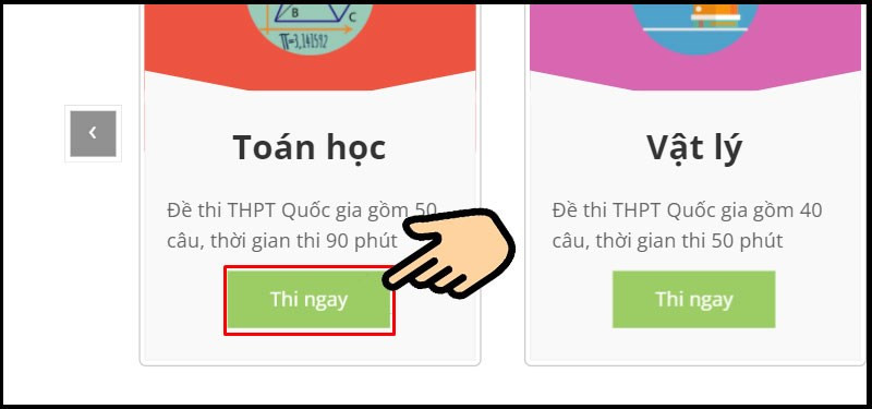 alt text: Lựa chọn môn thi và bắt đầu làm bài trên 789.vn