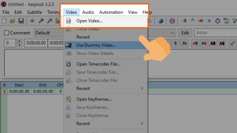 alt text: Mở video trong Aegisub