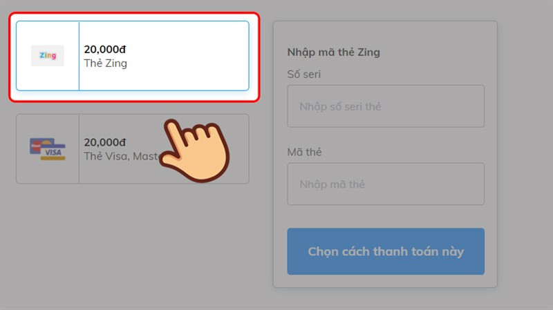 alt text: Nạp thẻ Zing trong VLTK Mobile