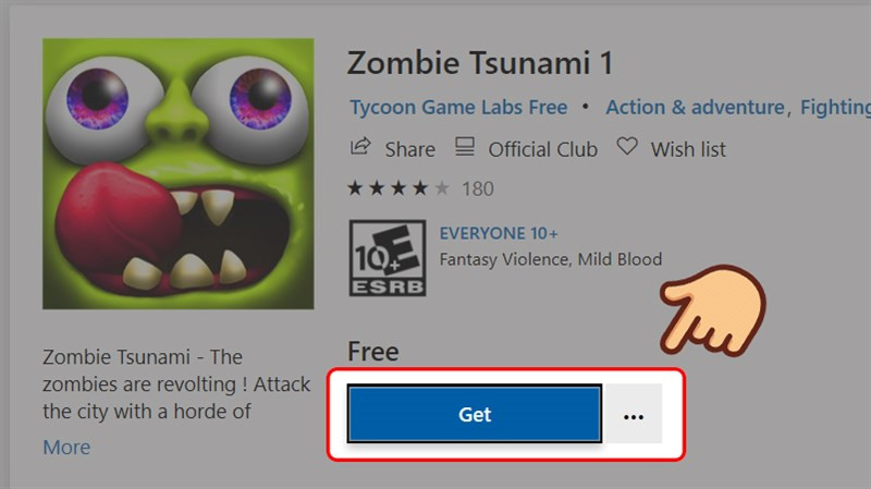 alt text: Nhấn Get để tải Zombie Tsunami