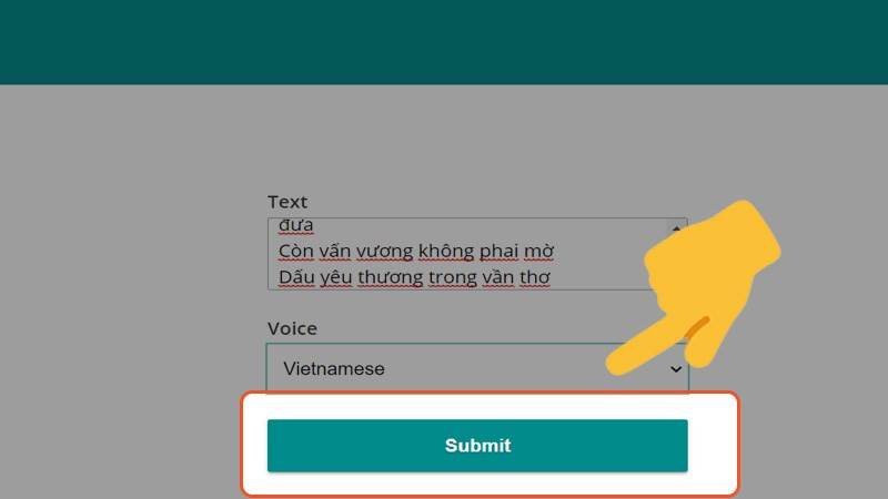 alt text: Nhấn Submit trên Sound of Text